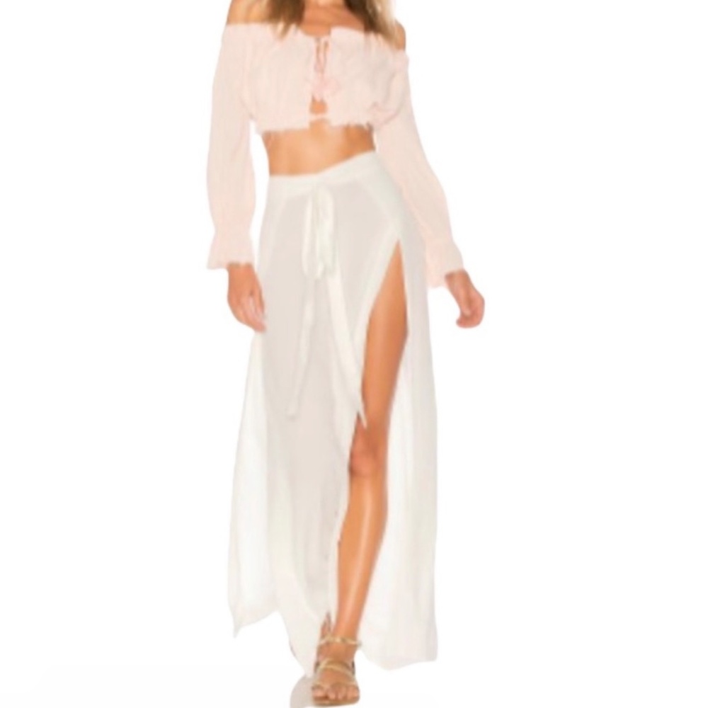INDAH ECLIPSE white wide leg pants split legs XS